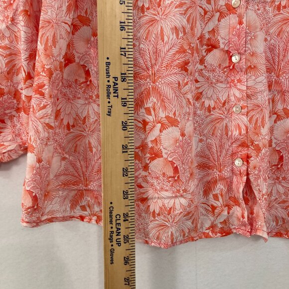 Tommy Bahama Large Red White Floral Puff Sleeve Button Down Blouse Feminine - Picture 6 of 11